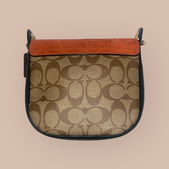 Coach Kleo 17 Bag C5691 Orange Suede Signature Canvas Convertible Handbag Fall - Picture 6 of 11